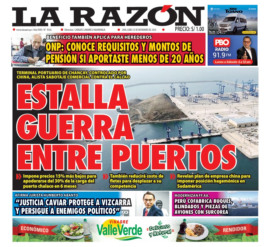 Portada Diario La Razón (25/11/2024)