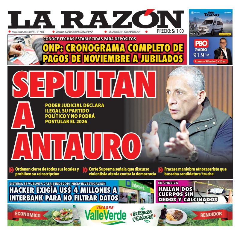 Portada Diario La Razón (01/11/2024)