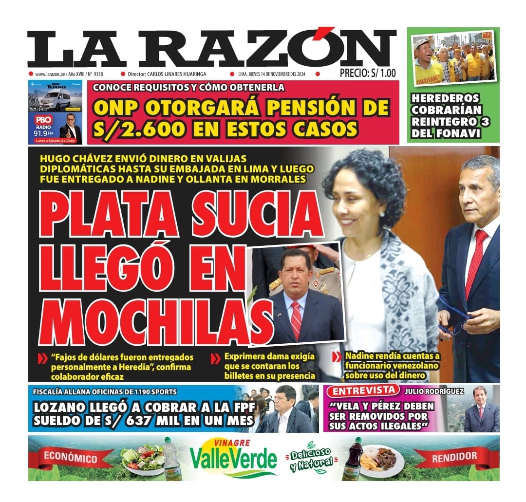 Portada Diario La Razón (14/11/2024)