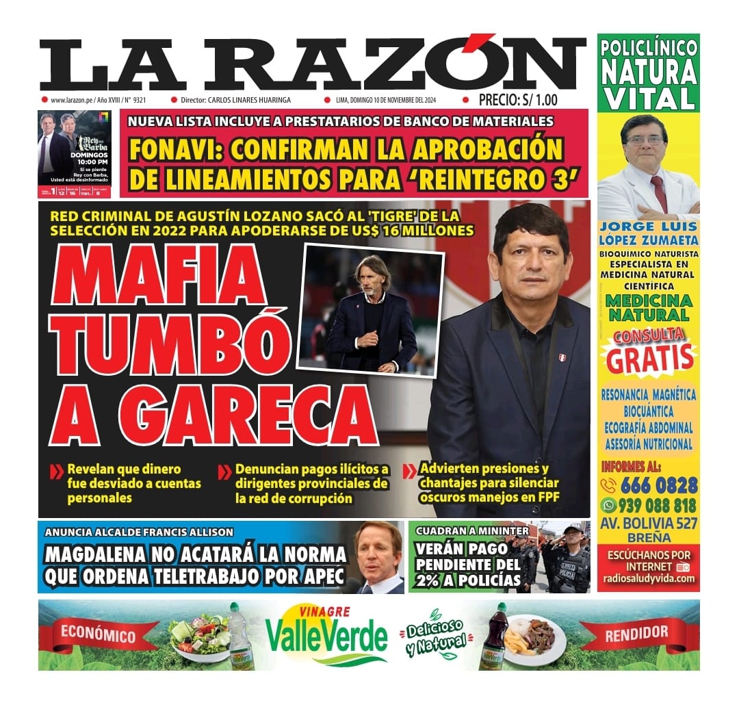 Portada Diario La Razón (10/11/2024)