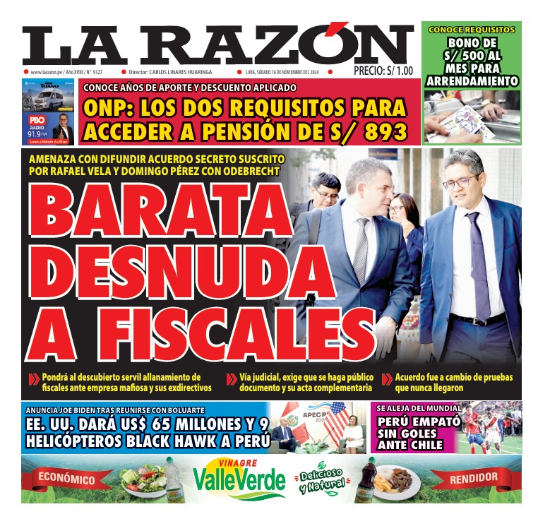 Portada Diario La Razón (16/11/2024)