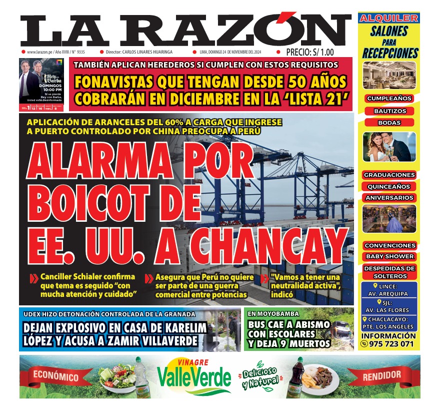 Portada Diario La Razón (24/11/2024)