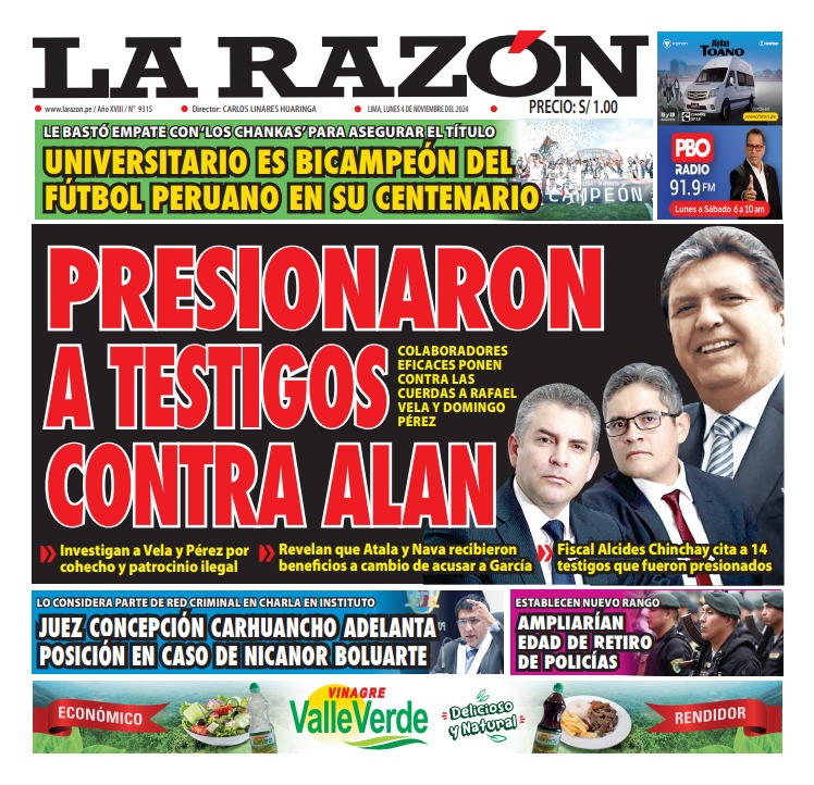 Portada Diario La Razón (04/11/2024)