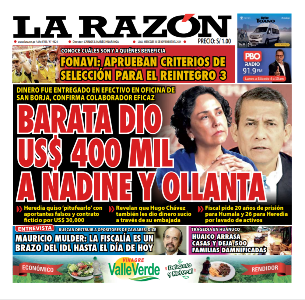 Portada Diario La Razón (13/11/2024)