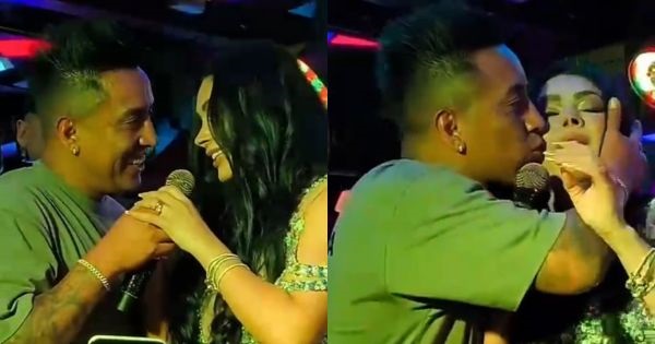 Cueva oficializó  a Pamela con beso en concierto