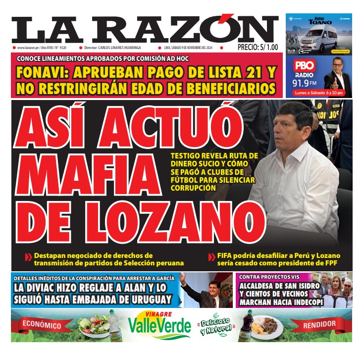 Portada Diario La Razón (09/11/2024)