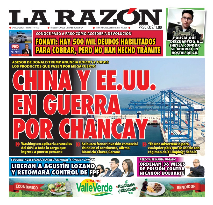 Portada Diario La Razón (20/11/2024)