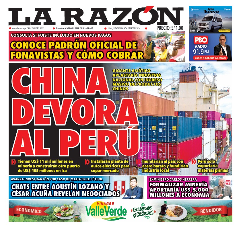 Portada Diario La Razón (21/11/2024)