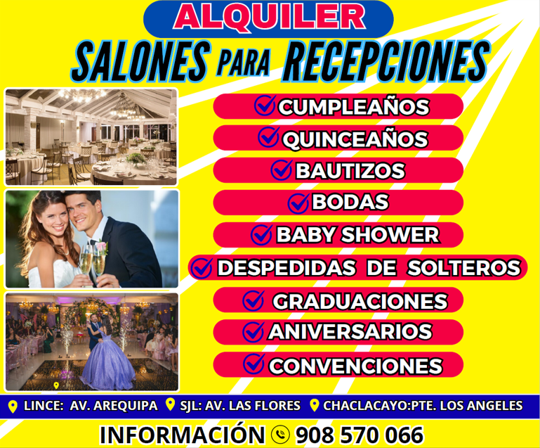 Se alquilan salones para recepciones