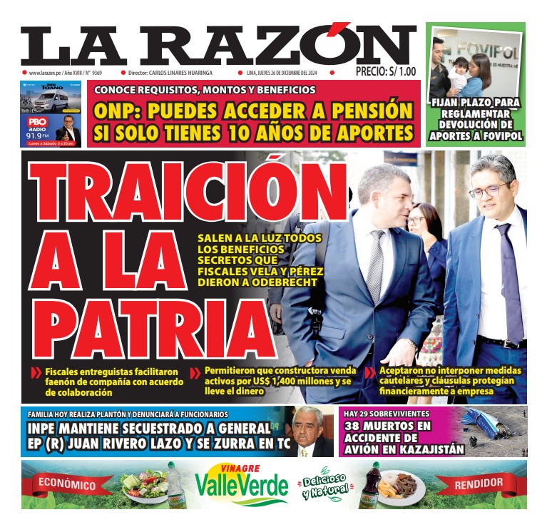 Portada Diario La Razón (26/12/2024)