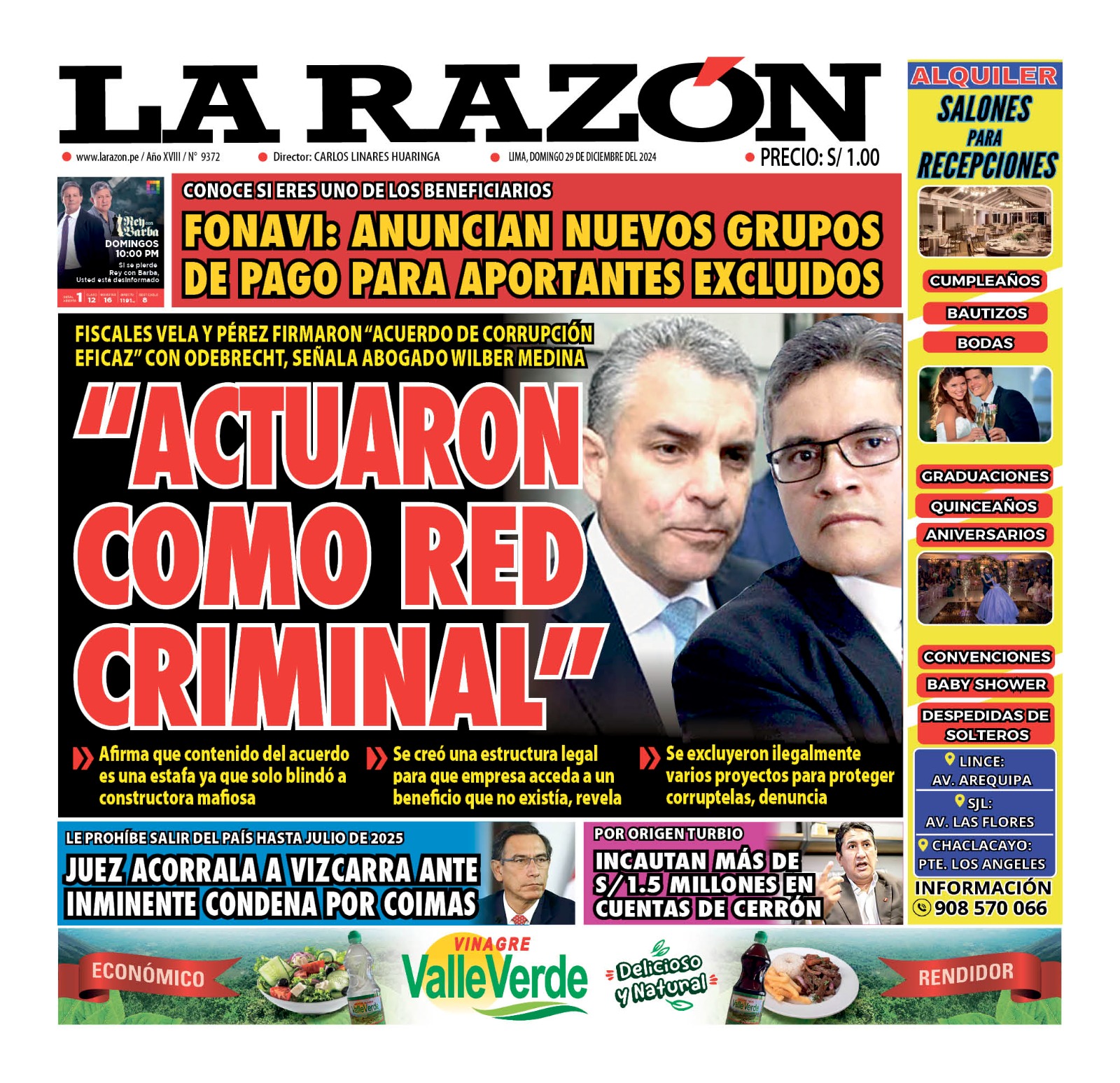 Portada Diario La Razón (29/12/2024)