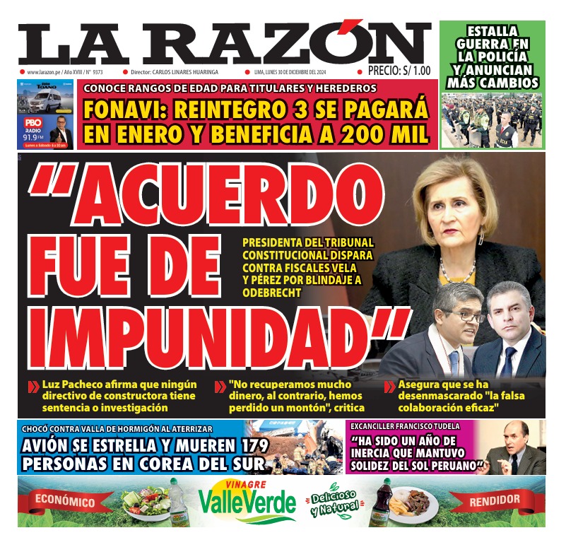 Portada Diario La Razón (30/12/2024)