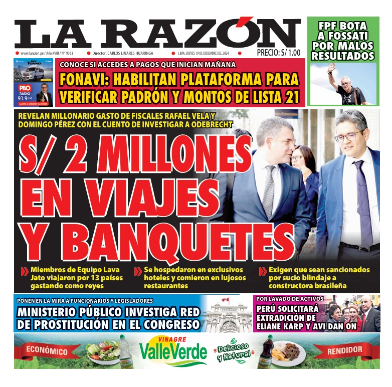 Portada Diario La Razón (19/12/2024)