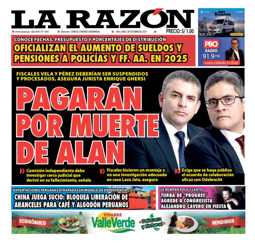 Portada Diario La Razón (02/12/2024)