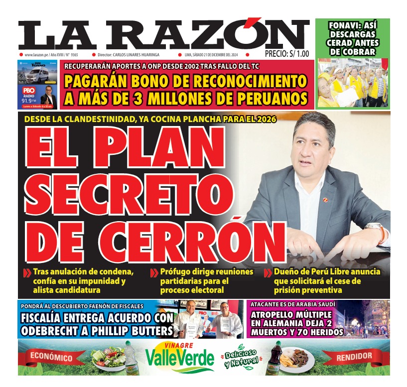 Portada Diario La Razón (21/12/2024)