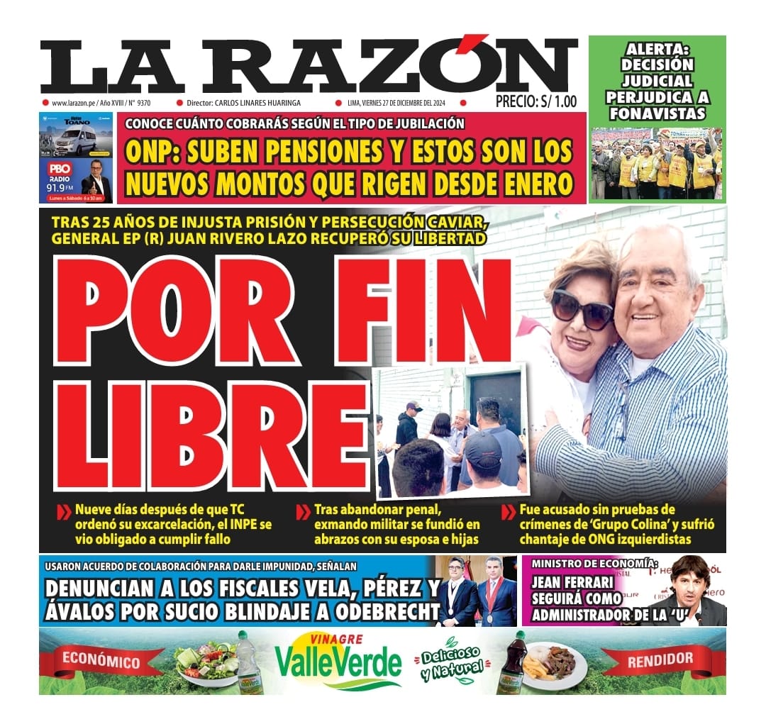 Portada Diario La Razón (27/12/2024)