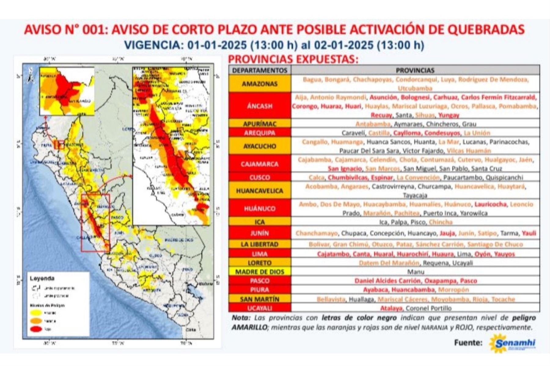 Alerta roja en diez regiones del Perú por riesgo de activación de quebradas