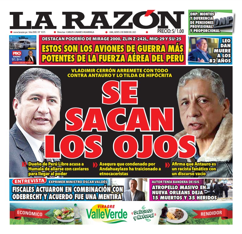 Portada Diario La Razón (02/01/2025)