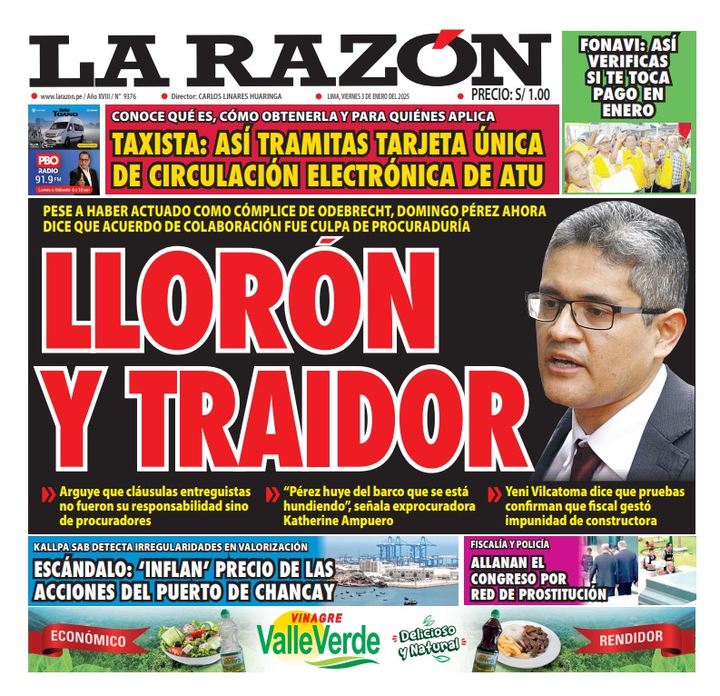 Portada Diario La Razón (03/01/2025)