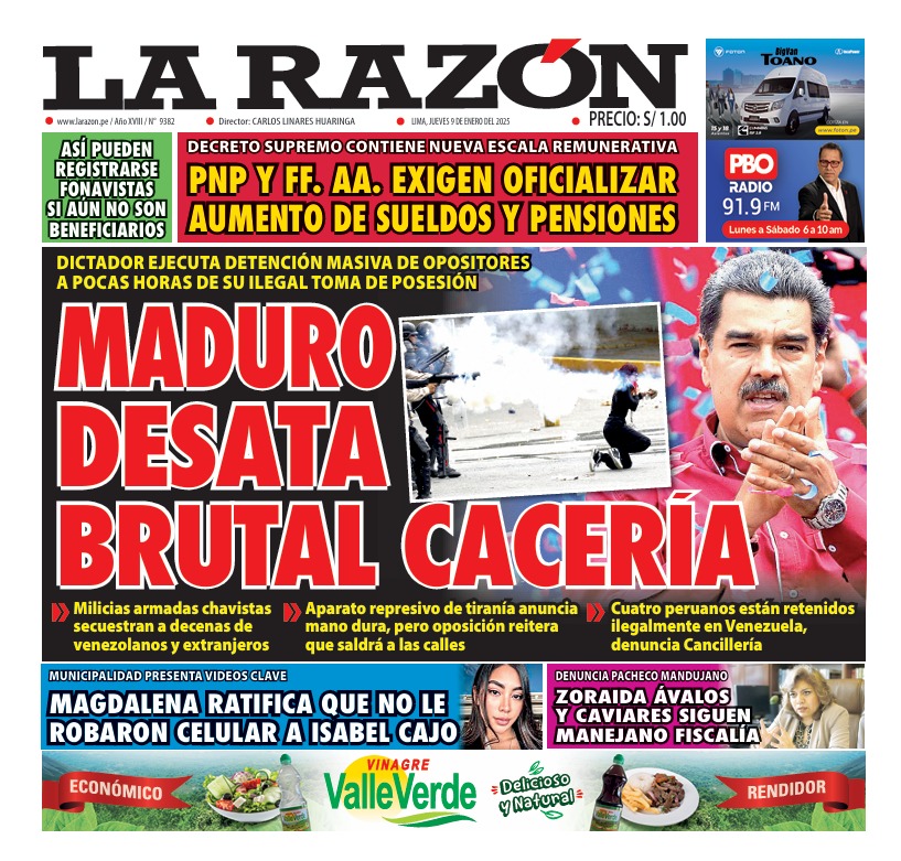 Portada Diario La Razón (09/01/2025)