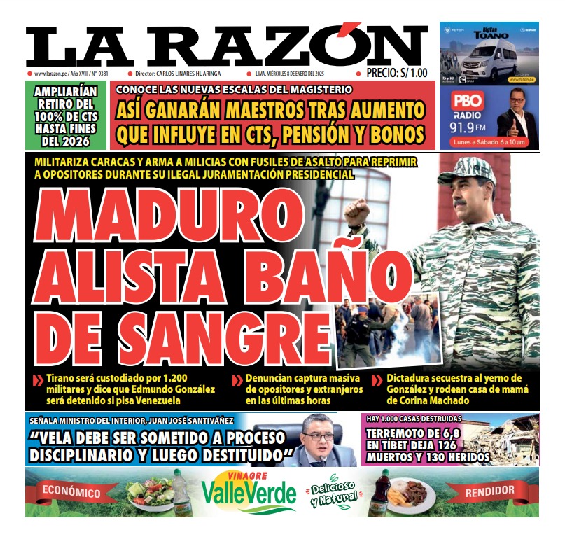 Portada Diario La Razón (08/01/2025)