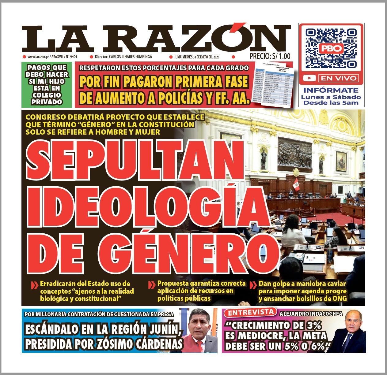 Portada Diario La Razón (31/01/2025)