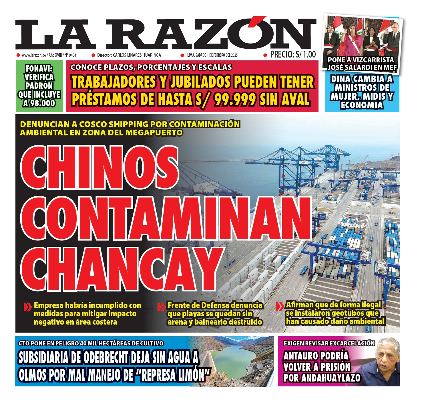 Portada Diario La Razón (01/02/2025)