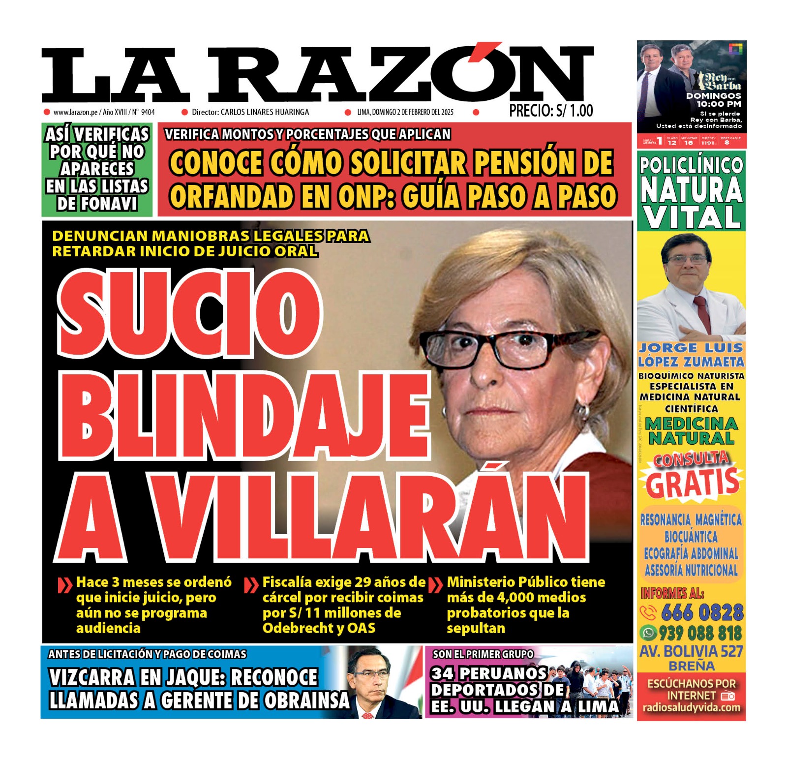 Portada Diario La Razón (02/02/2025)