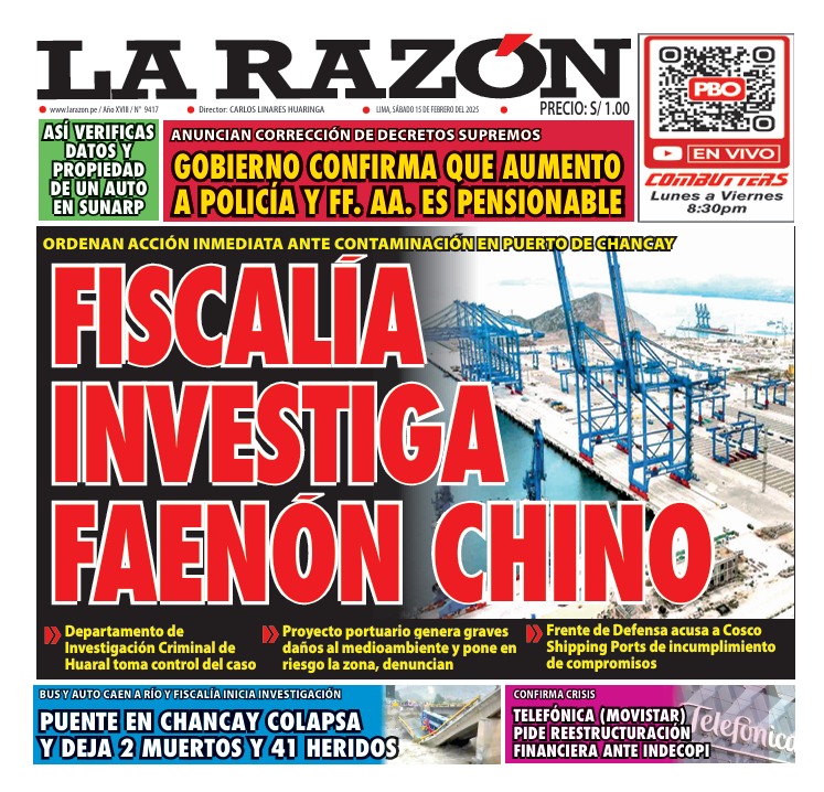 Portada Diario La Razón (15/02/2025)