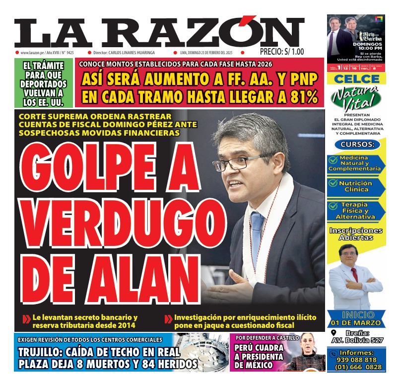 Portada Diario La Razón (23/02/2025)