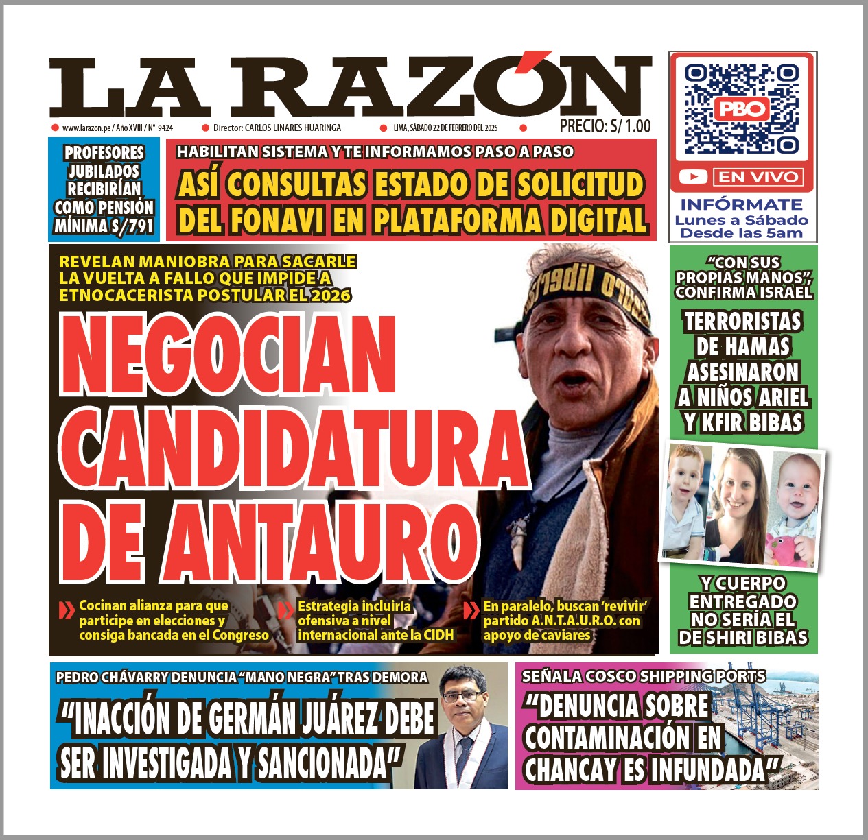 Portada Diario La Razón (22/02/2025)