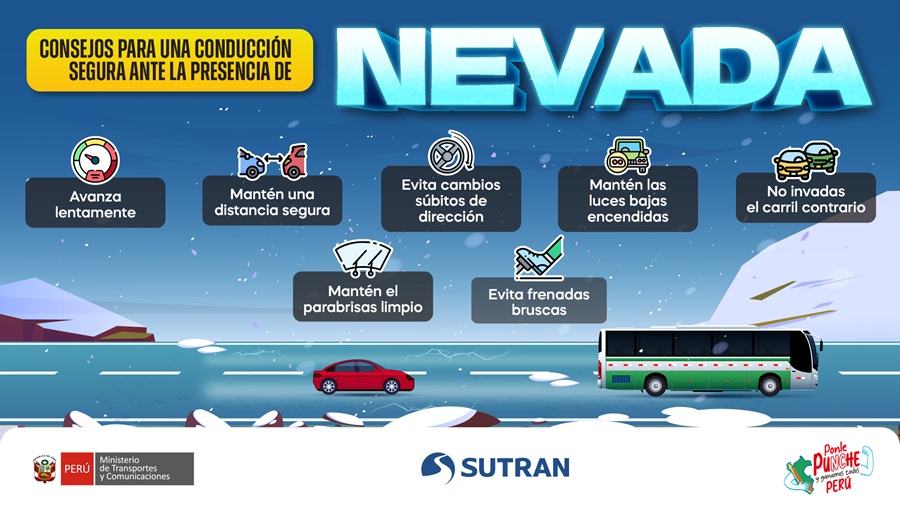 SUTRAN brinda recomendaciones para una conducción segura ante la presencia de nevada