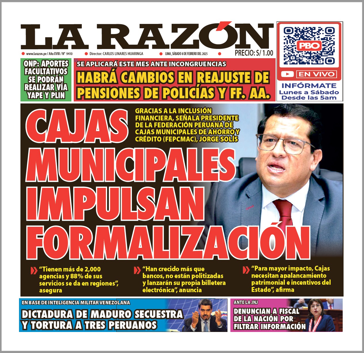 Portada Diario La Razón (08/02/2025)