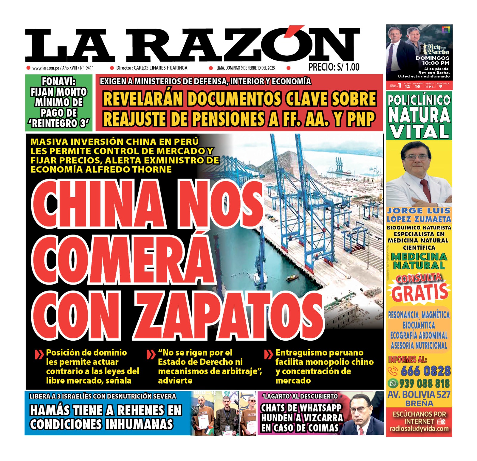 Portada Diario La Razón (09/02/2025)