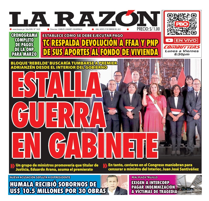 Portada Diario La Razón (27/02/2025)