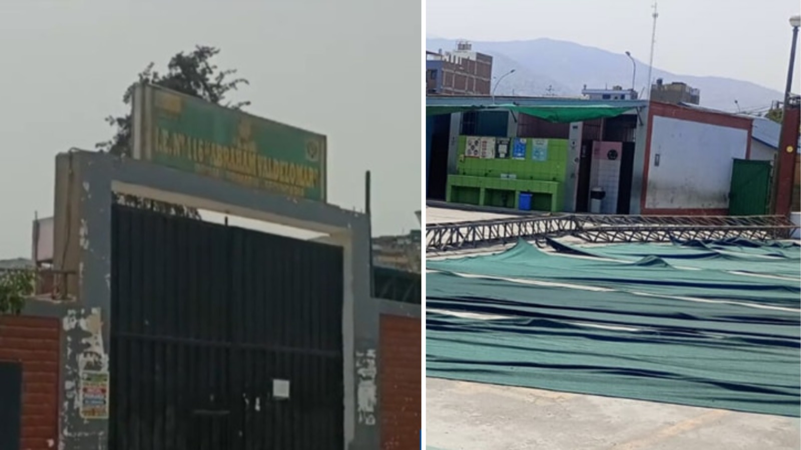 SJL: Columnas que sostenian toldo de colegio se cayeron