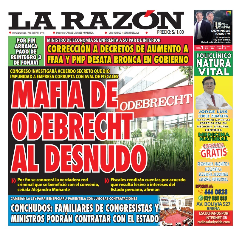 Portada Diario La Razón (16/03/2025)