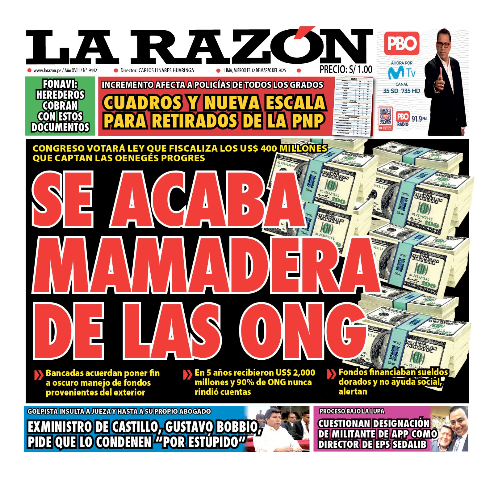 Portada Diario La Razón (12/03/2025)