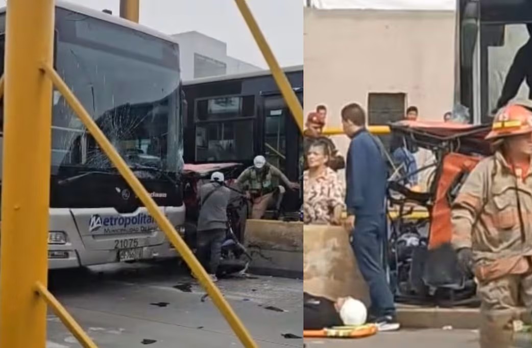 Choque entre mototaxi y bus del Metropolitano deja tres heridos