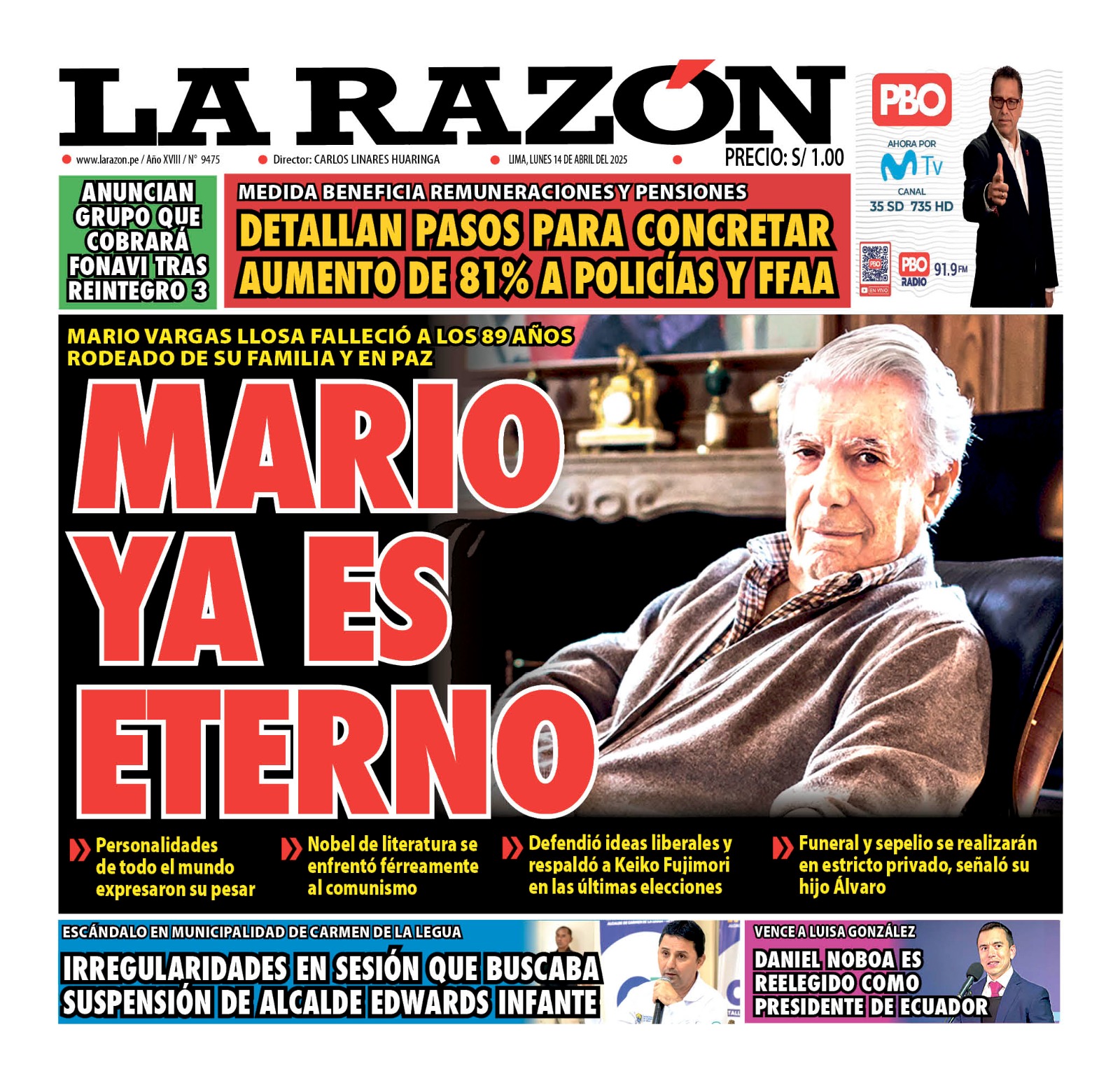 Portada Diario La Razón (14/04/2025)