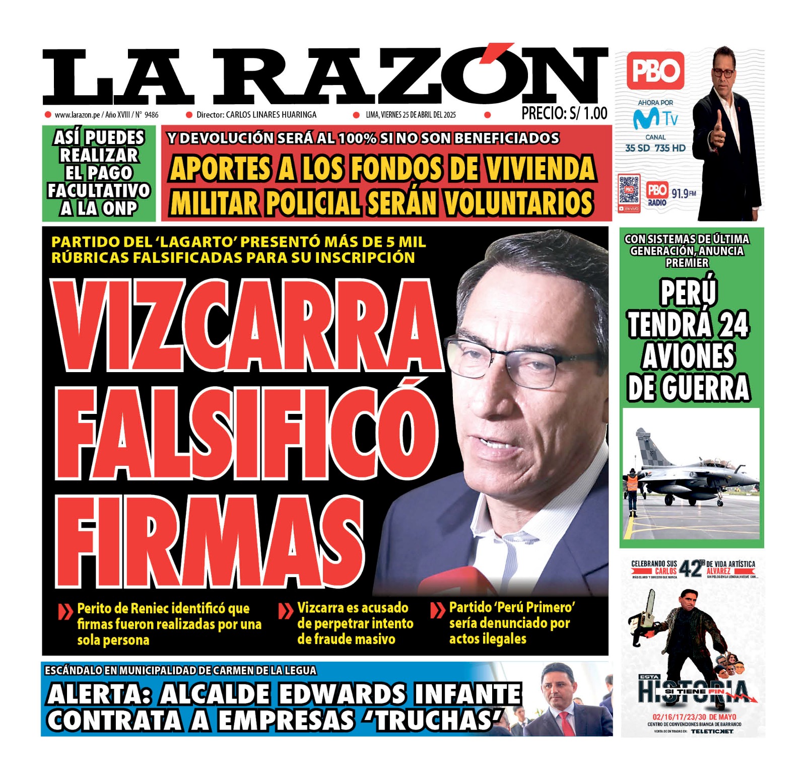 Portada Diario La Razón (25/04/2025)