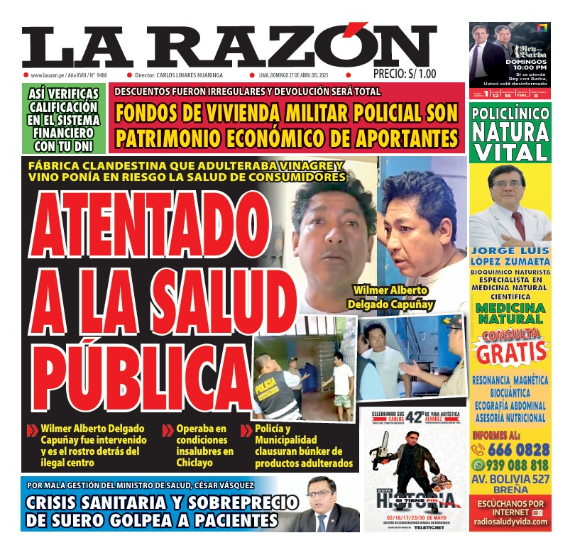 Portada Diario La Razón (27/04/2025)