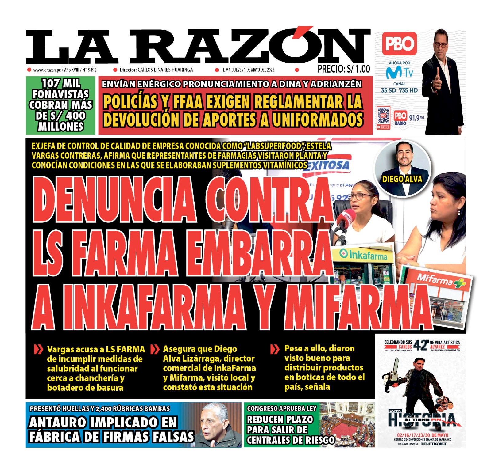 Portada Diario La Razón (01/05/2025)