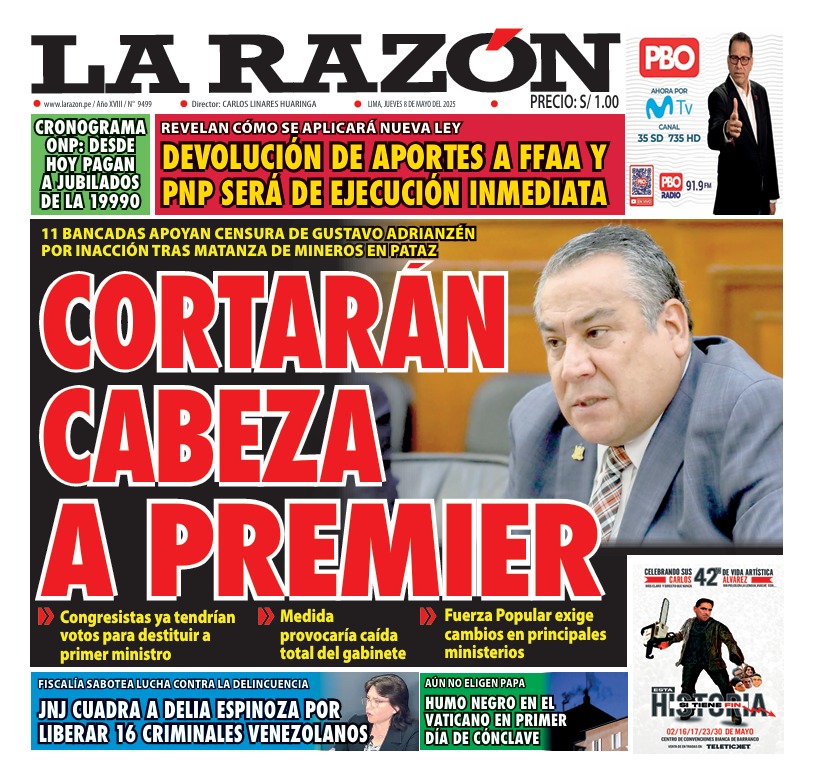 Portada Diario La Razón (08/05/2025)