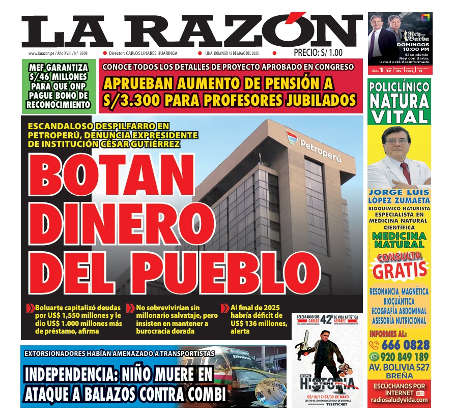 Portada Diario La Razón (18/05/2025)