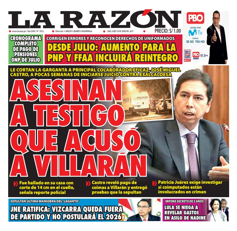 Portada Diario La Razón (30/06/2025)
