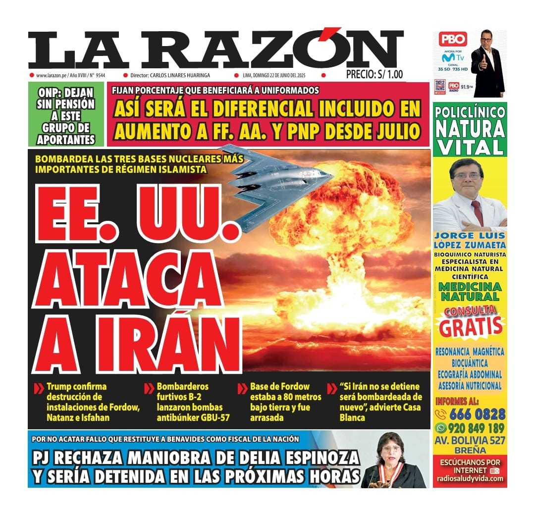 Portada Diario La Razón (22/06/2025)