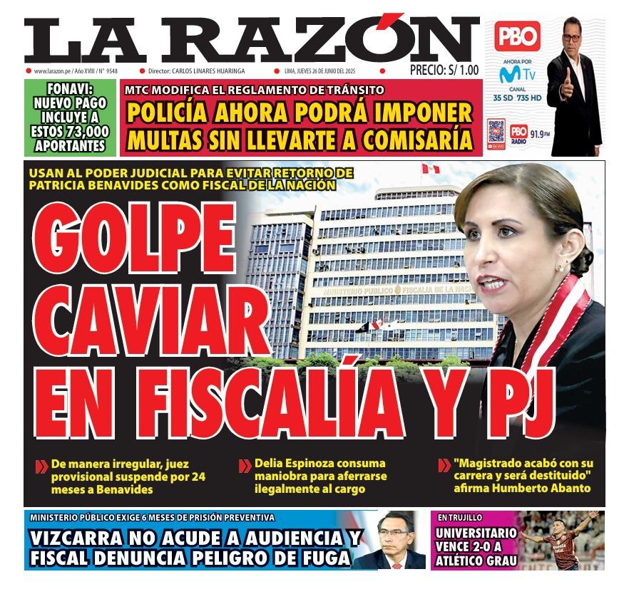 Portada Diario La Razón (26/06/2025)