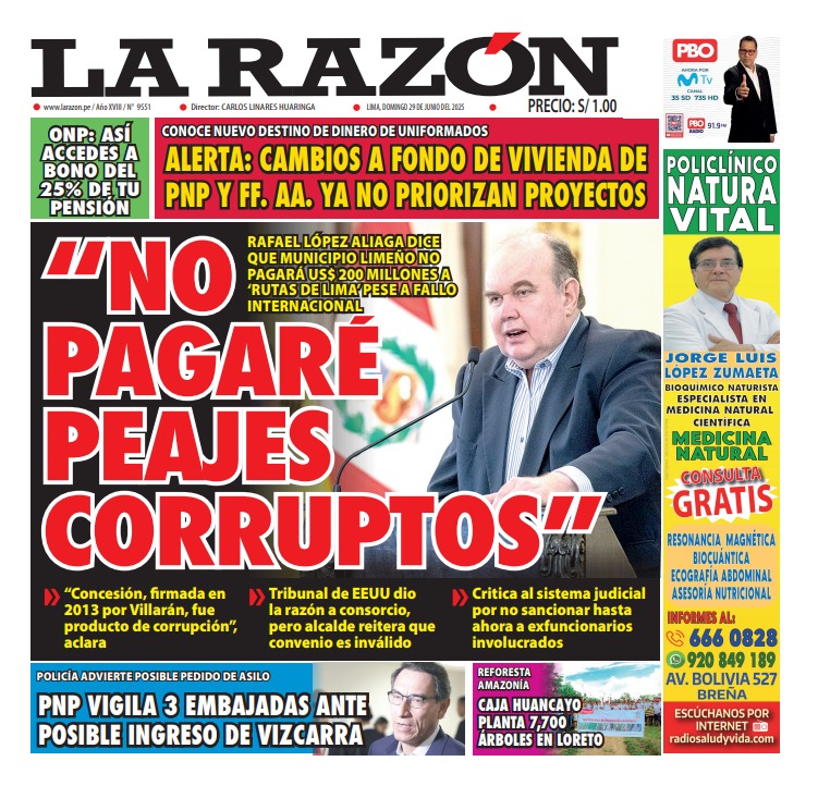 Portada Diario La Razón (29/06/2025)