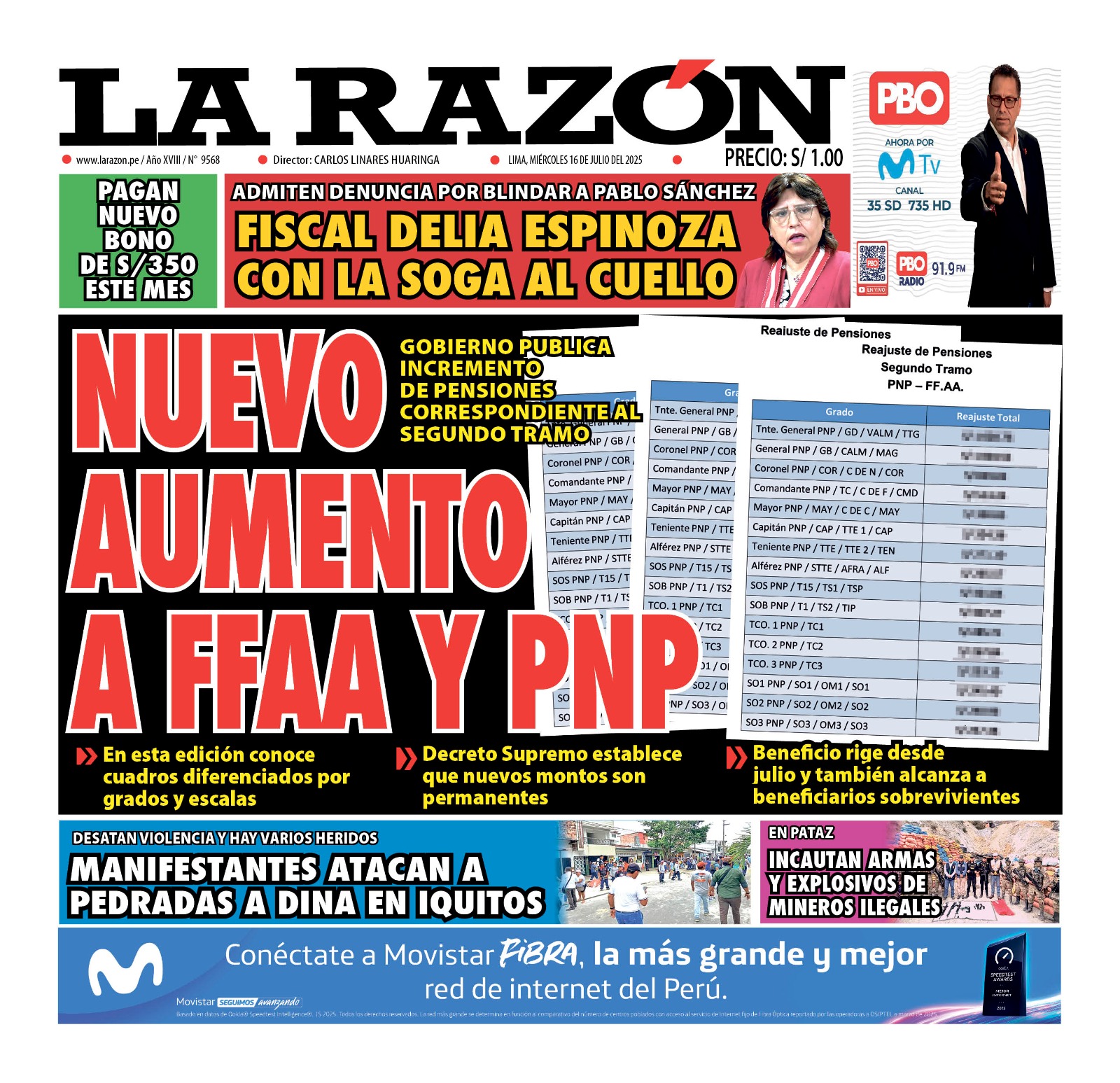 Portada Diario La Razón (16/07/2025)